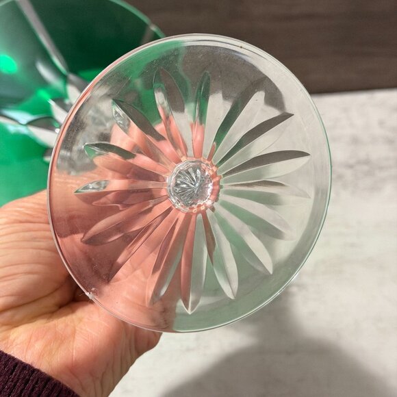 Vintage 80s Ajka Castille Albinka Green Cut to Clear S/Four Martini Glasses MINT - Picture 10 of 11